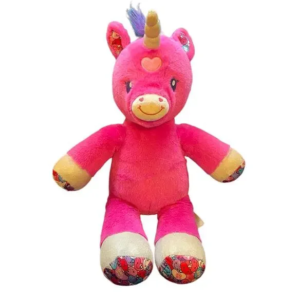 BUILD A BEAR Candy Hearts Pink Valentine Unicorn 19" Stuffed Plush Rainbow hair - Picture 11 of 11